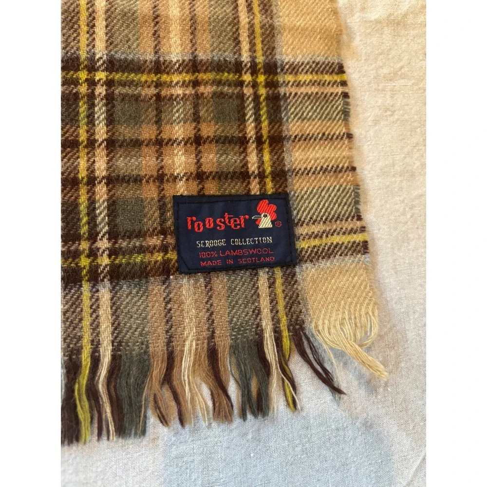 100% Lambswool Plaid Scarf Made in Scotland Vintage, Preppy, Cozy, 1970's Earthy
